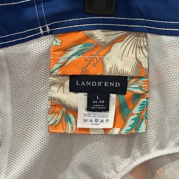 Lands' End Swim Trunks Men Large 36 38 Floral Hawaiian Tropical Bamboo Palm Leaf - Picture 10 of 12
